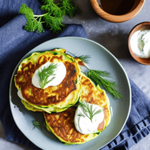 Zucchini Pancakes with Sour Cream and Dill Sauce